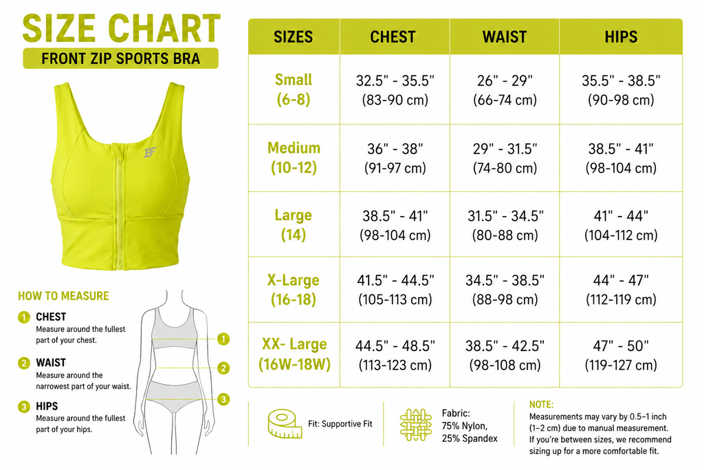 High Impact Zip bra - Lime Green