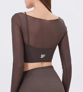 Lightweight Mesh Bra Top- Dark Brown